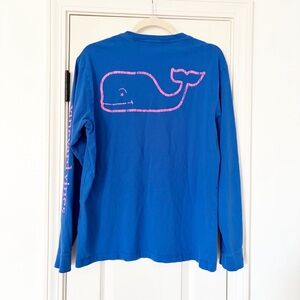 Vineyard Vines Men's Blue + Hot Pink Long Sleeve Pocket Tee medium